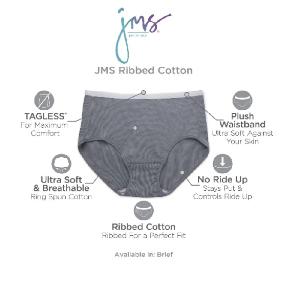💜 Just My Size Women's Ribbed Cotton Brief Underwear 6-Pack Size:18/20 10 - Picture 8 of 8